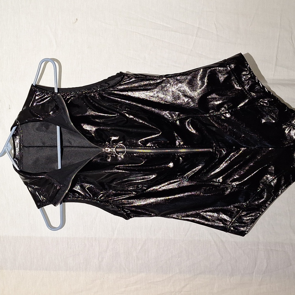 3/$20--Black Body Suit, Neon Faux Leather, Sleeveless, Forever 21, Sz 10, NWOT